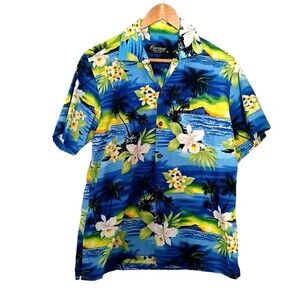 Favant Blue Hawaiian Shirt for Men Vibrant Floral Tropical Short Sleeve Medium